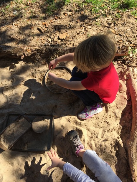 Fresh sand in the sand box plus beautiful weather equals a perfect day to play!  